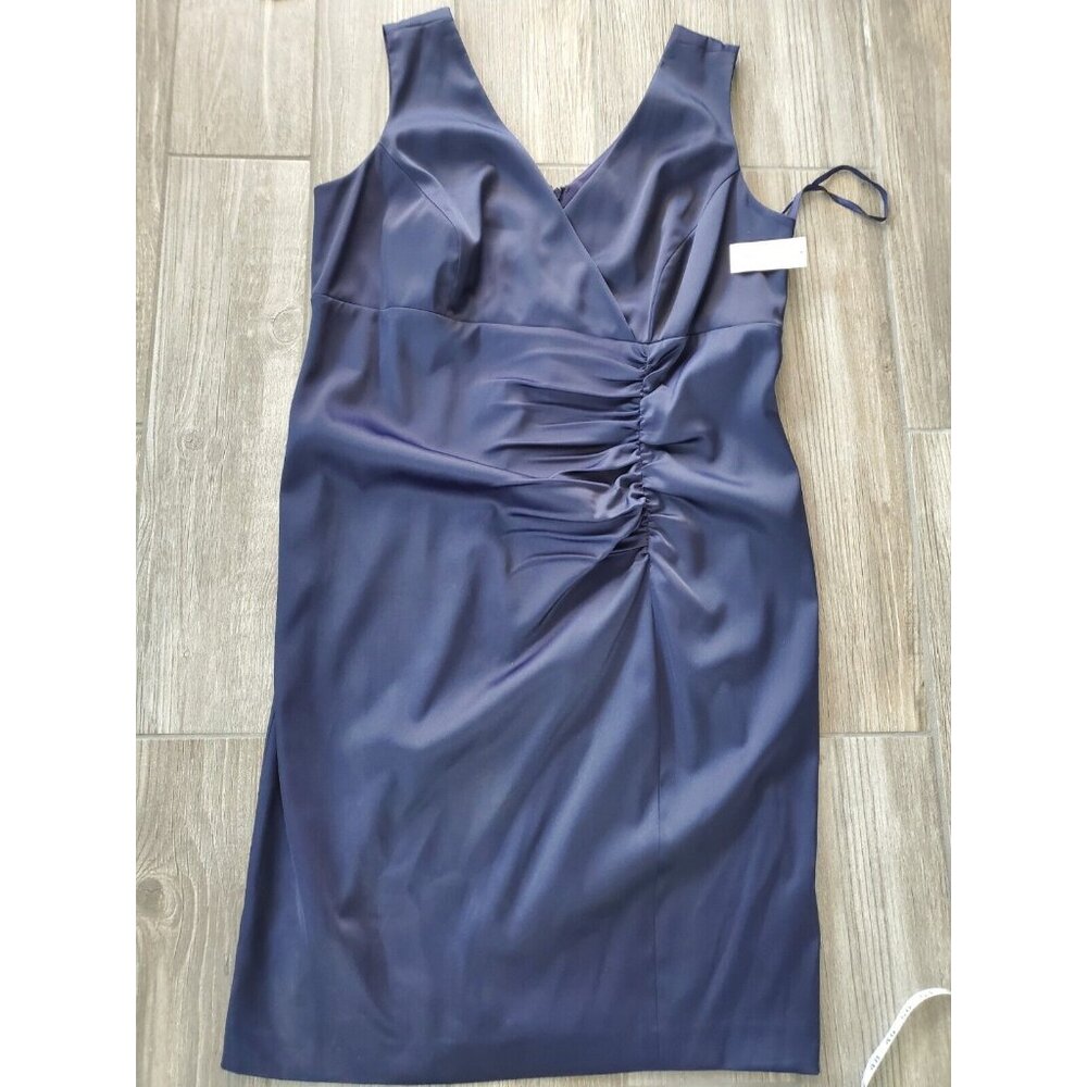 Jones Wear Formal Dress Womens Satin Navy Blue Shawl Collar Ruched Sz 14W